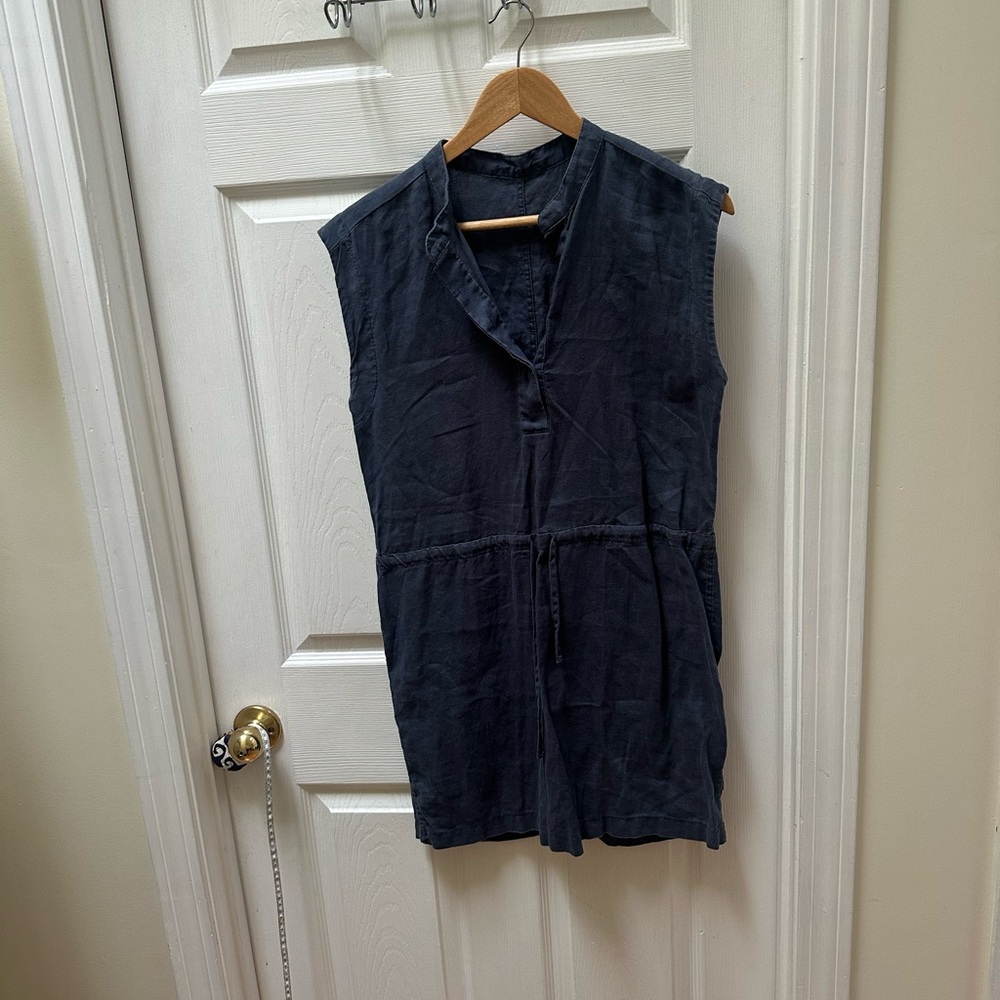 James perse Sleeveless V-Neck Linen dress Navy blue tank short 2 medium
